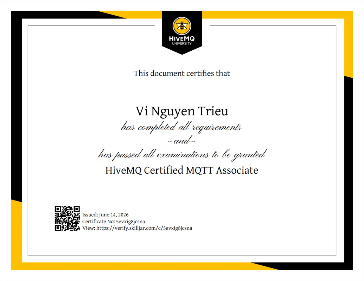 HiveMQ Certified MQTT Associate certificate